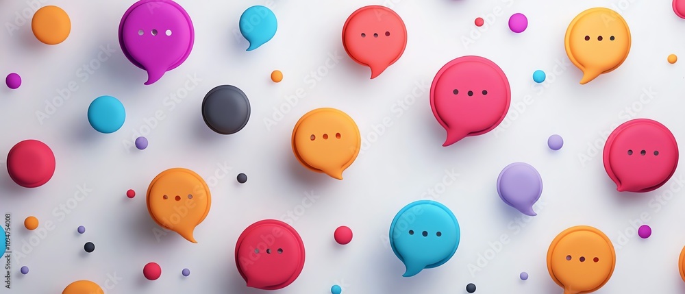 Poster speech bubbles with dots on a white background, 3d rendering, visualizing conversation, messages, an