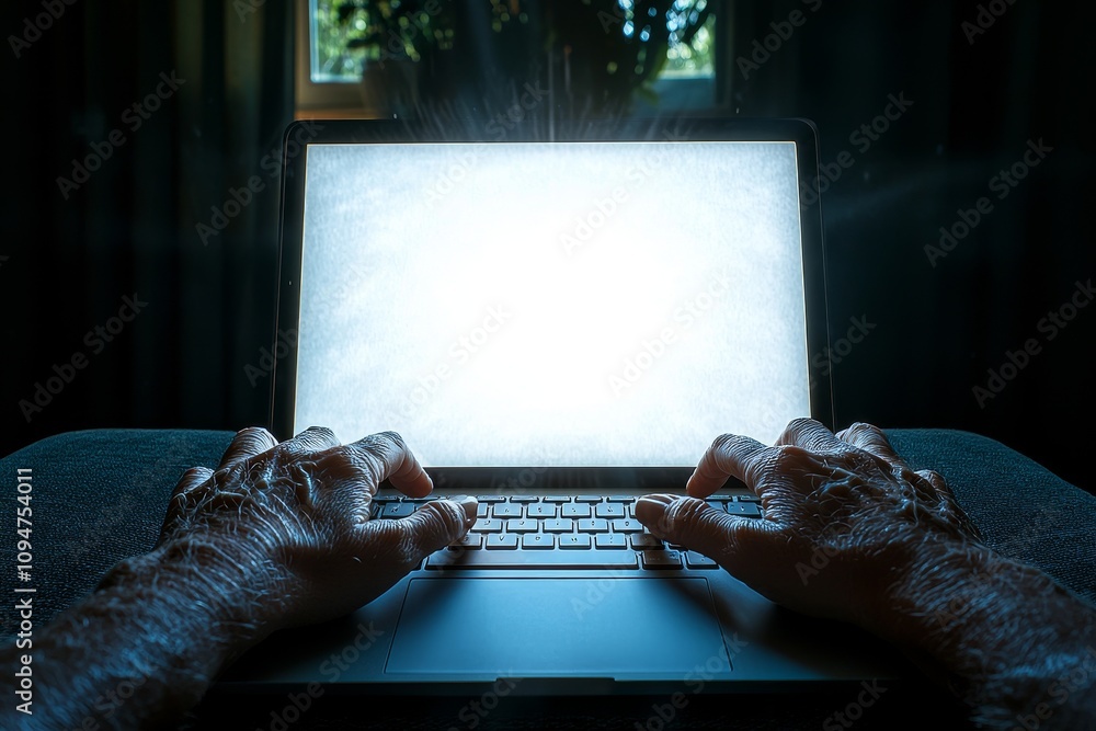 Fototapete a blank white computer screen mockup for advertising text is depicted in an image, alongside a man u