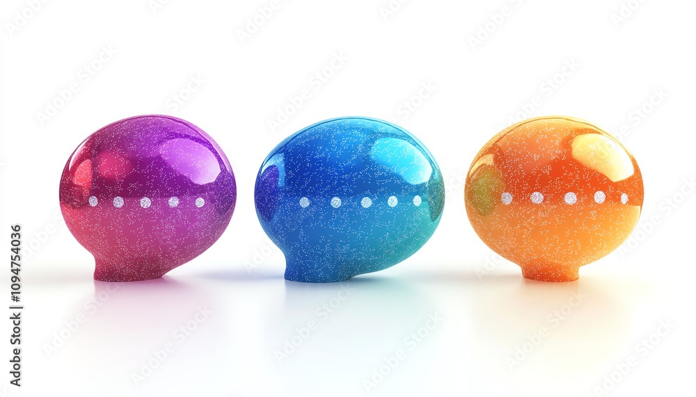 Poster speech bubbles with dotted designs on a white background, 3d rendering, representing conversation, m