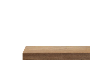 edge of brown wooden counter with blank space for product montage display isolated on background with clipping path. border of wood table for decoration. front view elevation of table. 