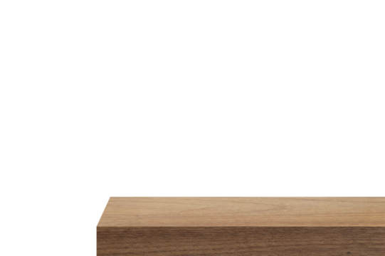 edge of brown wooden counter with blank space for product montage display isolated on background with clipping path. border of wood table for decoration. front view elevation of table. 
