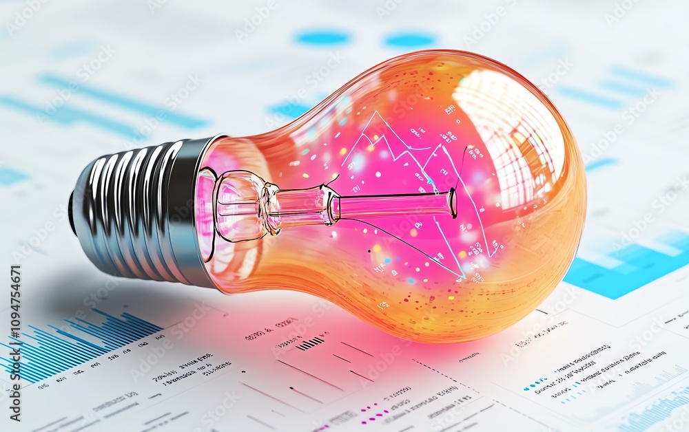 Aufkleber 3d rendering of a light bulb with business sketches and charts on a white background, symbolizing br