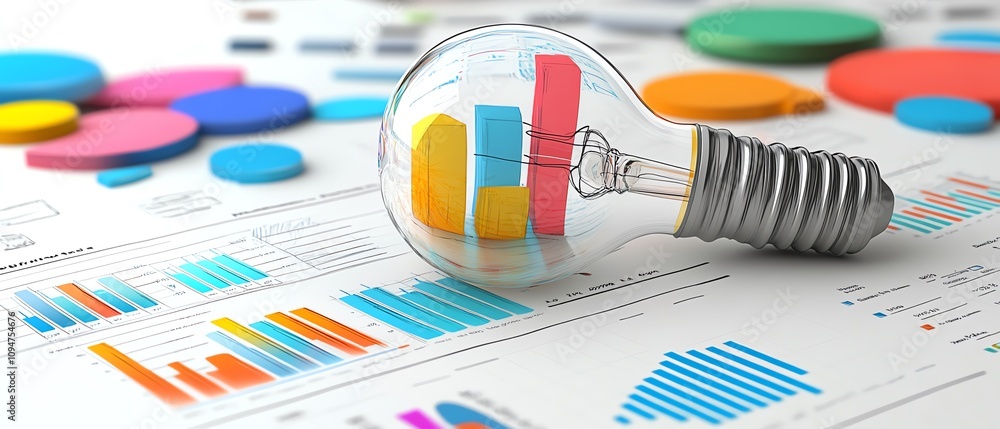 Aufkleber 3d rendering of a light bulb with business sketches and charts on a white background, symbolizing br