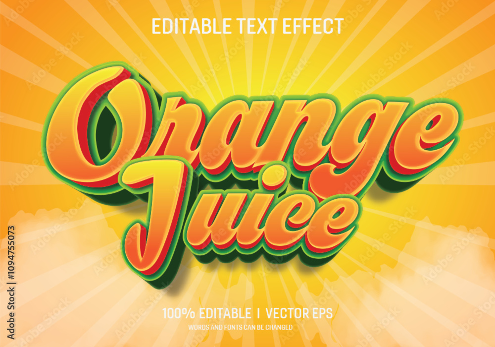 Aufkleber orange juice vector 3d text effect with modern style design