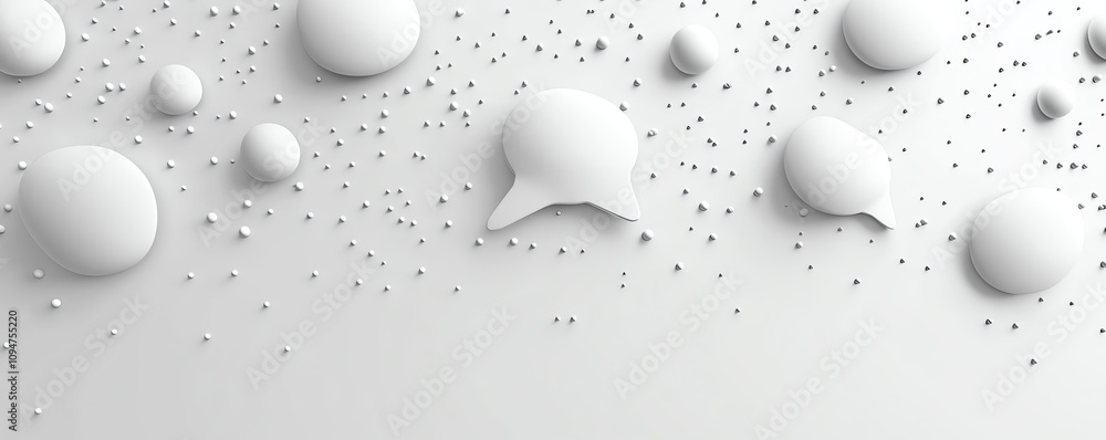 Poster 3d rendering of speech bubbles with dots on a white background, representing communication, dialogue