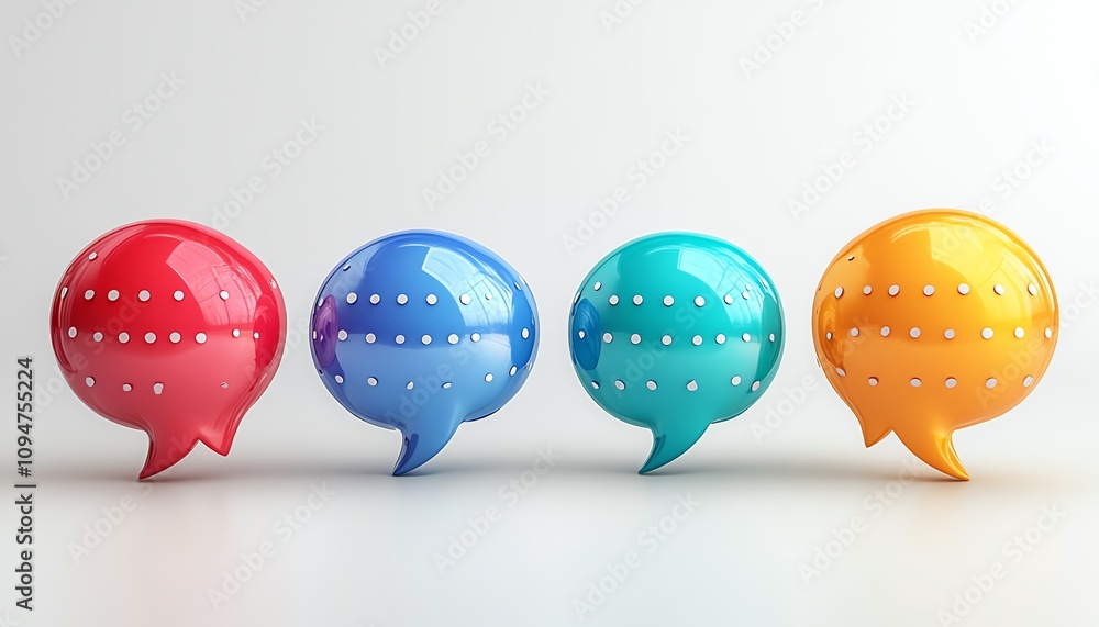 Poster 3d rendering of speech bubbles with dots on a white background, representing communication, dialogue