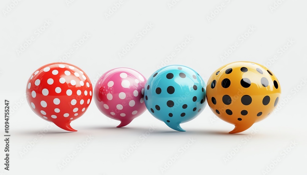 Poster 3d rendering of speech bubbles with dots on a white background, representing communication, dialogue