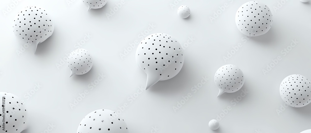 Poster 3d rendering of speech bubbles with dot patterns on a white background, illustrating communication, 