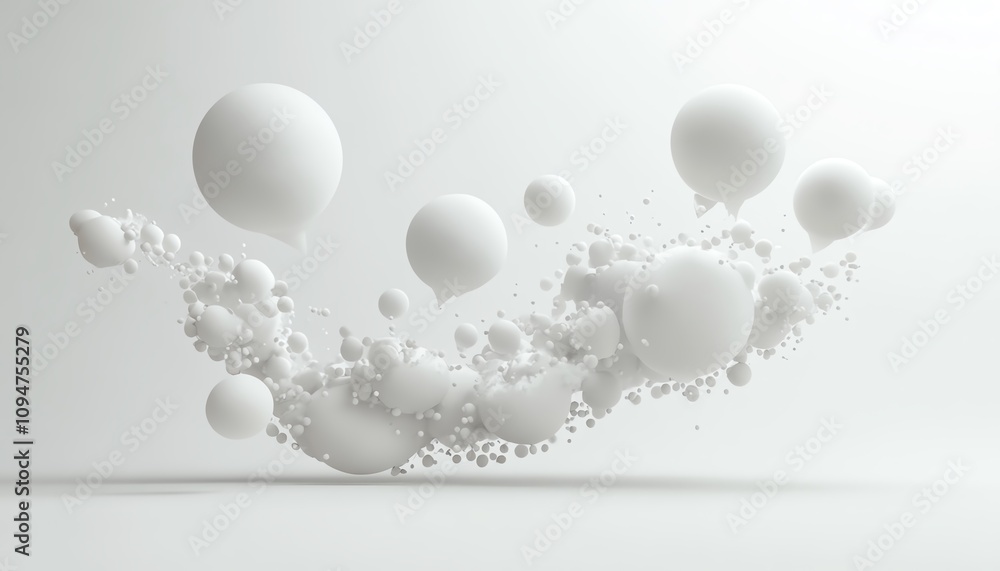 Poster 3d rendering of speech bubbles with dots on a white background, representing communication, dialogue