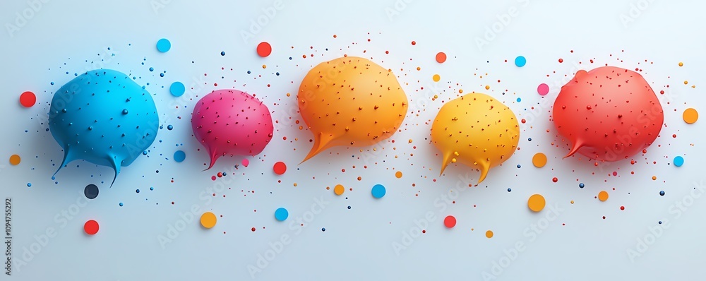 Poster 3d rendering of speech bubbles with dots on a white background, representing communication, dialogue