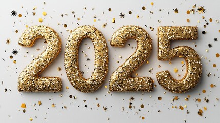 Festive celebration for the new year 2025 with gold decorations