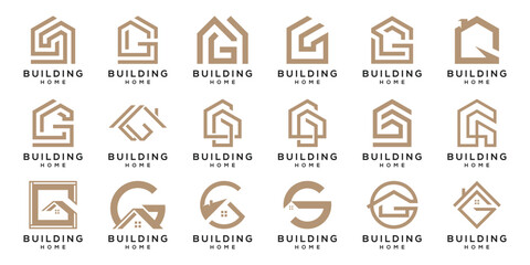 Bundle Set Letter G Home Building Design Logo Vector