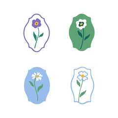 Different flower illustration with frame. Stylized vector floweret for prints, clothing, pattern, packaging and postcards.