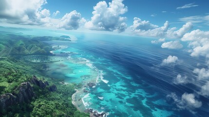 Aerial view of a stunning coastal landscape.