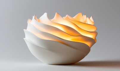 Handmade Ceramics Custom A modern, sculptural bowl featuring layered design with a warm, glowing light, creating a harmonious blend of art and functionality.