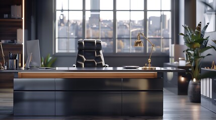 Fototapeta premium High-end elegant transparent image of a stylish office desk with contemporary decor, perfect for corporate branding. 32k, full ultra HD, high resolution