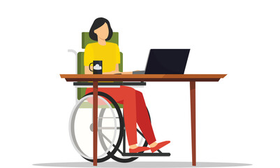 Disable worker and disable empoyee working in laptop at office wheelchair employee working with disability for moving disability worker at office.  diversity in professional settings.