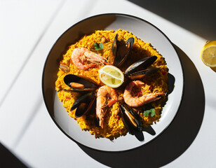 Minimalist Modern Art Style Spanish Paella with Seafood