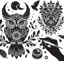 Majestic Owl in Minimalist Vector Art - Wildlife Illustration