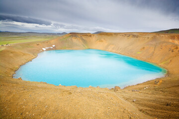 Blue lake in Krafla volcanic caldera in the north of Iceland in the Mývatn region