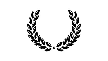 Circular laurel foliate emblem, black isolated silhouette
