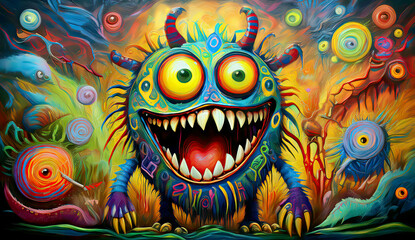 Obraz premium Horror-themed psychedelic painting of a monstrous figure
