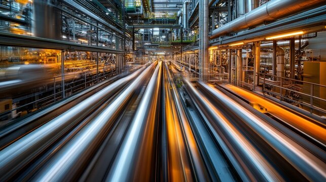 A View Through Industrial Piping in a Factory or Processing Plant