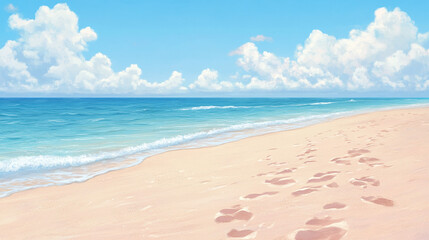 Obraz premium Serene Beach Scene Under a Cloud-Kissed Sky