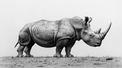 Fototapeta premium White Rhino Portrait in Black and White