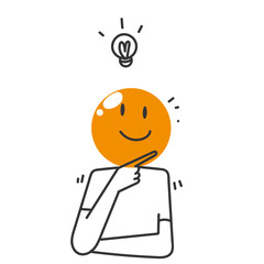person with emoticon head with idea gesture in doodle sketch drawing