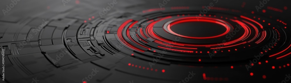 Poster a vibrant abstract design featuring circular patterns in black and red, evoking a sense of motion an