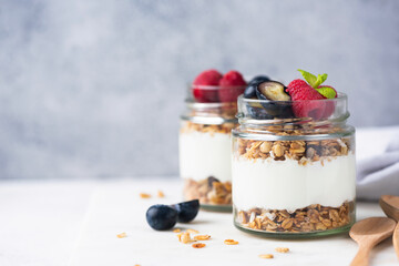 Greek yogurt parfait with granola and fresh berries