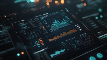 Futuristic Stock Market Data Display:  Real-time financial charts and analysis on a sleek, modern interface.