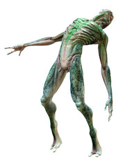 3D Rendering Green Alien on White