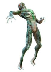 3D Rendering Green Alien on White