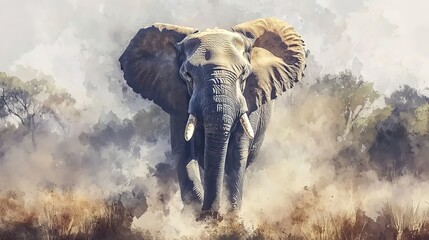  African Male Elephant Watercolor Style Painting 8K Realistic