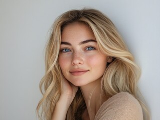 Naklejka premium close up portrait of a blonde woman without makeup for cosmetics advertising, face care