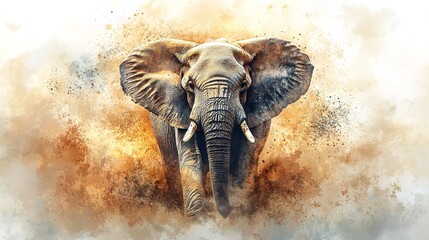  African Male Elephant Watercolor Style Painting 8K Realistic