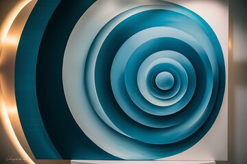 Abstract Teal Concentric Circles Wall Art Modern Design background 