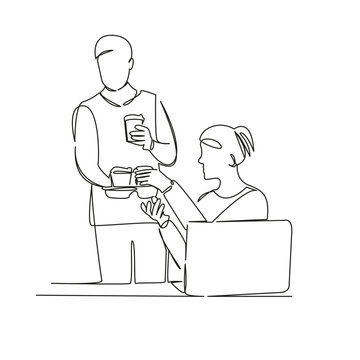 recommend clip art: One continuous single drawing line art flat doodle people at work drinking coffee, takeaway coffee, pick-me-up drink, coffee break. Isolated image hand draw contour on a white background, hand drawn, 