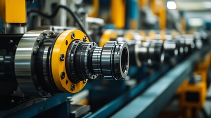 Obraz premium Close-up of a metalworking machine with multiple gears and sprockets