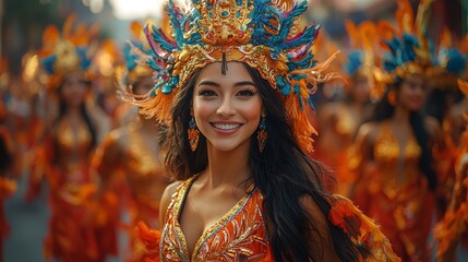 Fototapeta premium Vibrant festival celebration with dancers in traditional colorful costumes