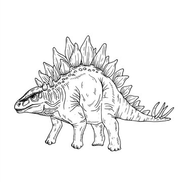 recommend clip art: Graphics vector black and white dinosaur. Black line illustration with stegosaurus in the ink style.