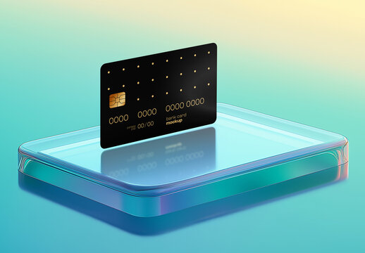 Bank Card Mockup &ndash; Modern Payment Card Display on Futuristic Glass Platform