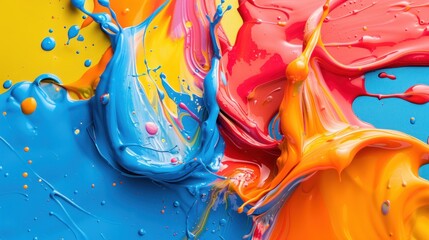 Vibrant splashes of paint in bright colors, showcasing creativity and artistic expression.