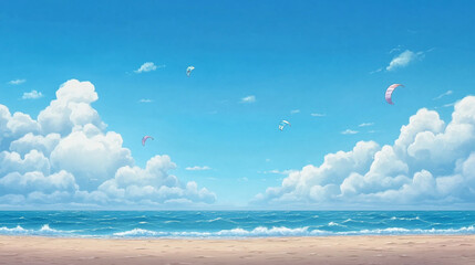 Serene Beach Scene Under a Summer Sky
