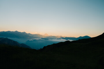 sunrise between mountains in the natural park of Cadi-Moixero pre-Pyrenees, Catalonia, Spain