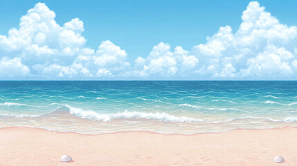 Fototapeta premium Serene Beach Scene: Tranquil Ocean and Cloudscape