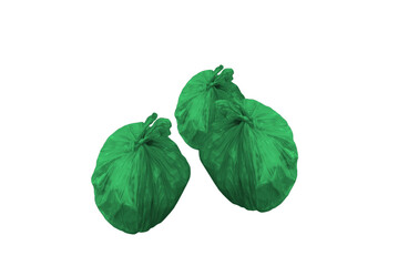 Green bags of clothes for those in need. On isolated transparent background.