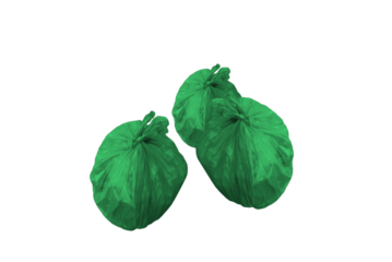 Green bags of clothes for those in need. On isolated transparent background.